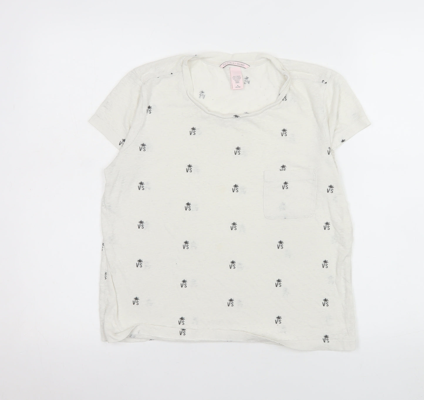 Victoria's Secret Women's Ivory Palm Print Short Sleeve T-Shirt Size 12