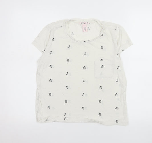 Victoria's Secret Women's Ivory Palm Print Short Sleeve T-Shirt Size 12