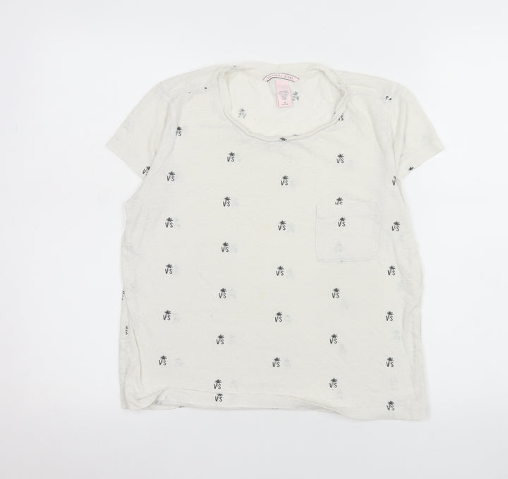 Victoria's Secret Women's Ivory Palm Print Short Sleeve T-Shirt Size 12