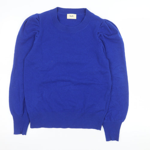Hush Women's Blue Wool Crew Neck Puff Sleeve Jumper Size S