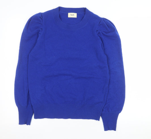 Hush Women's Blue Wool Crew Neck Puff Sleeve Jumper Size S
