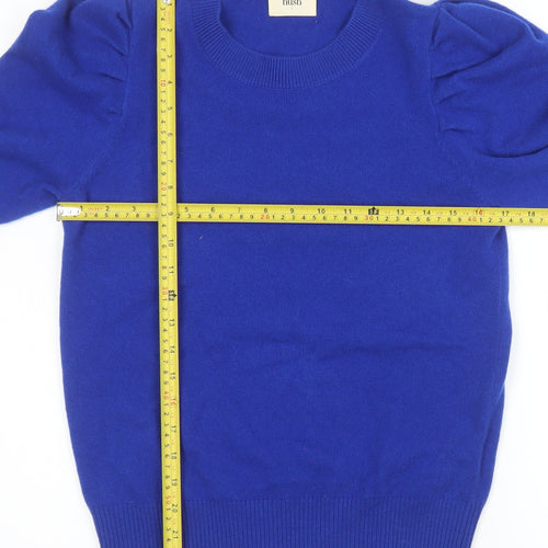 Hush Women's Blue Wool Crew Neck Puff Sleeve Jumper Size S