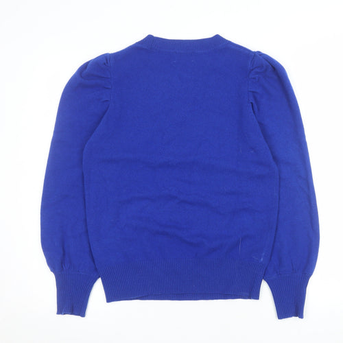Hush Women's Blue Wool Crew Neck Puff Sleeve Jumper Size S