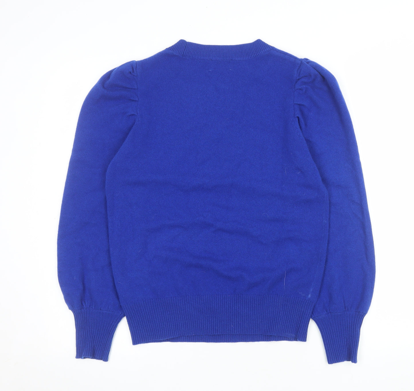 Hush Women's Blue Wool Crew Neck Puff Sleeve Jumper Size S