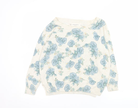 Zara Women Ivory Floral Knit Pullover Jumper Size 12