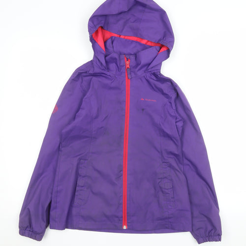 Quechua Girls Purple Hooded Rain Coat Jacket 12 Years Waterproof Outdoor