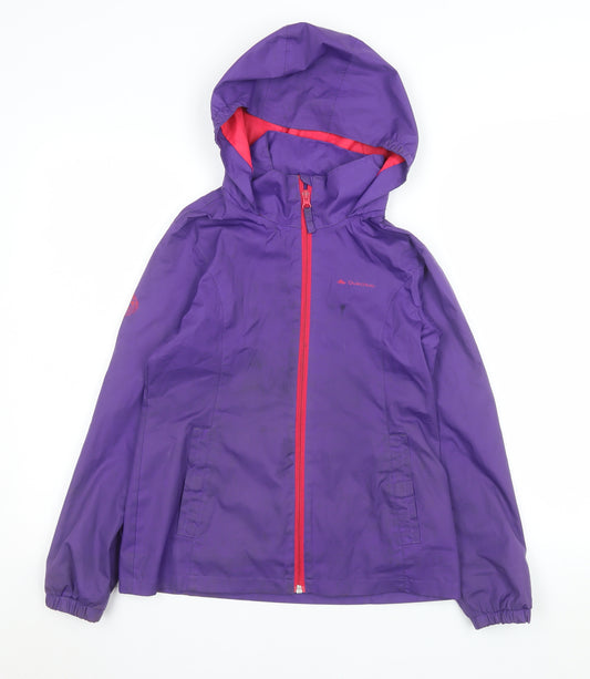 Quechua Girls Purple Hooded Rain Coat Jacket 12 Years Waterproof Outdoor