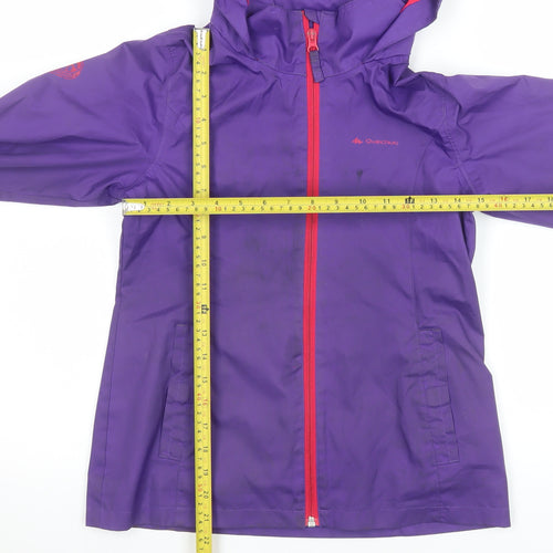 Quechua Girls Purple Hooded Rain Coat Jacket 12 Years Waterproof Outdoor
