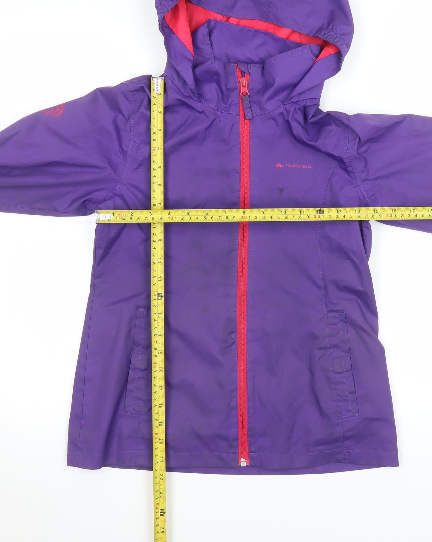 Quechua Girls Purple Hooded Rain Coat Jacket 12 Years Waterproof Outdoor