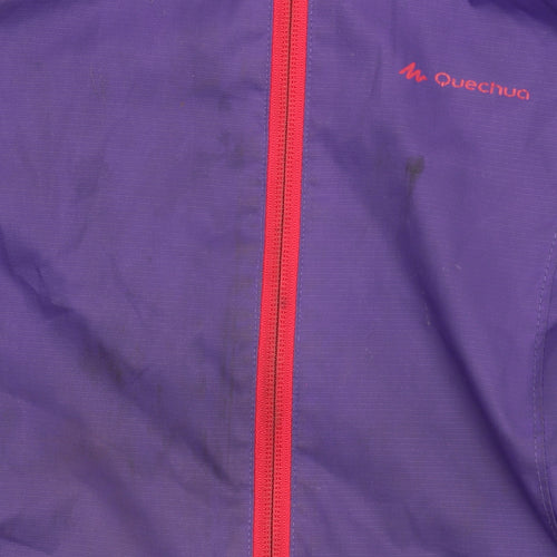 Quechua Girls Purple Hooded Rain Coat Jacket 12 Years Waterproof Outdoor