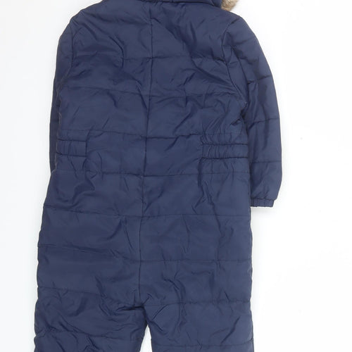 Tu Boys Blue Hooded Puffer Snowsuit 2-3 Years Faux Fur Trim Winter