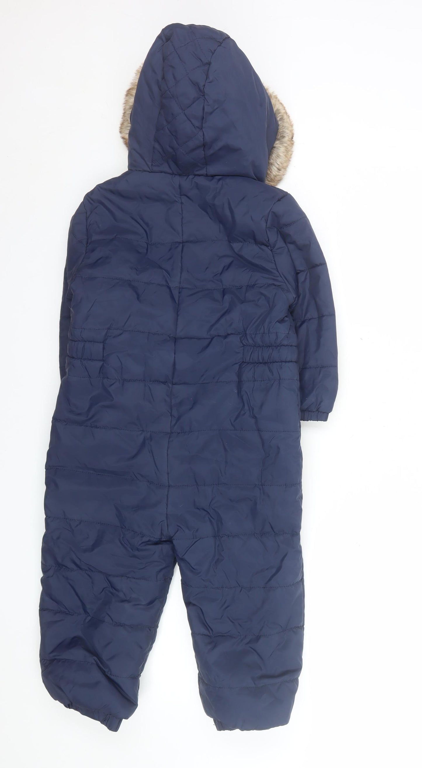 Tu Boys Blue Hooded Puffer Snowsuit 2-3 Years Faux Fur Trim Winter