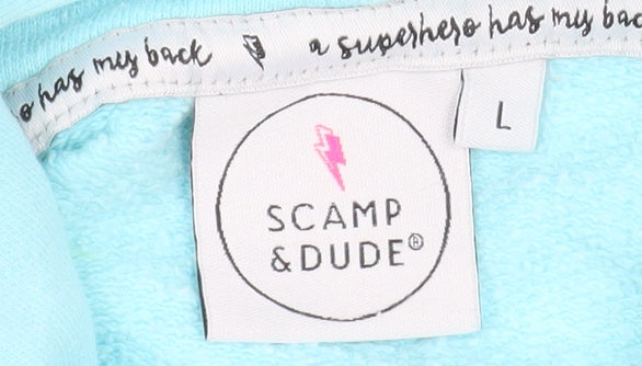 Scamp & Dude Men's Blue Pullover Hoodie L Graphic Cotton