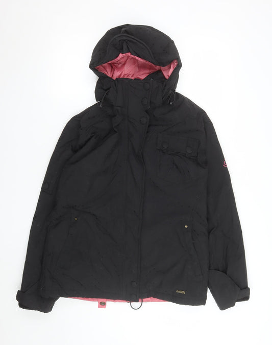 Animal Women’s Black Waterproof Ski Jacket Size 12 Hooded Winter Coat