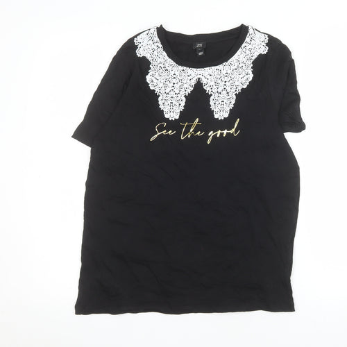 River Island Women’s Black Lace Collar T-Shirt Size 10