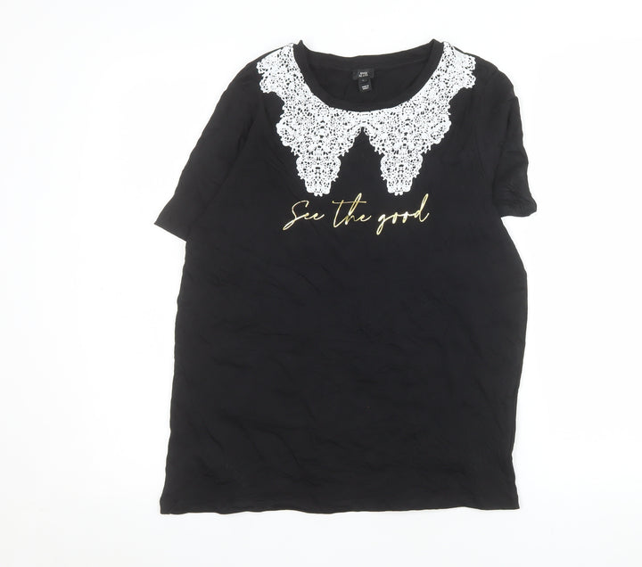 River Island Women’s Black Lace Collar T-Shirt Size 10