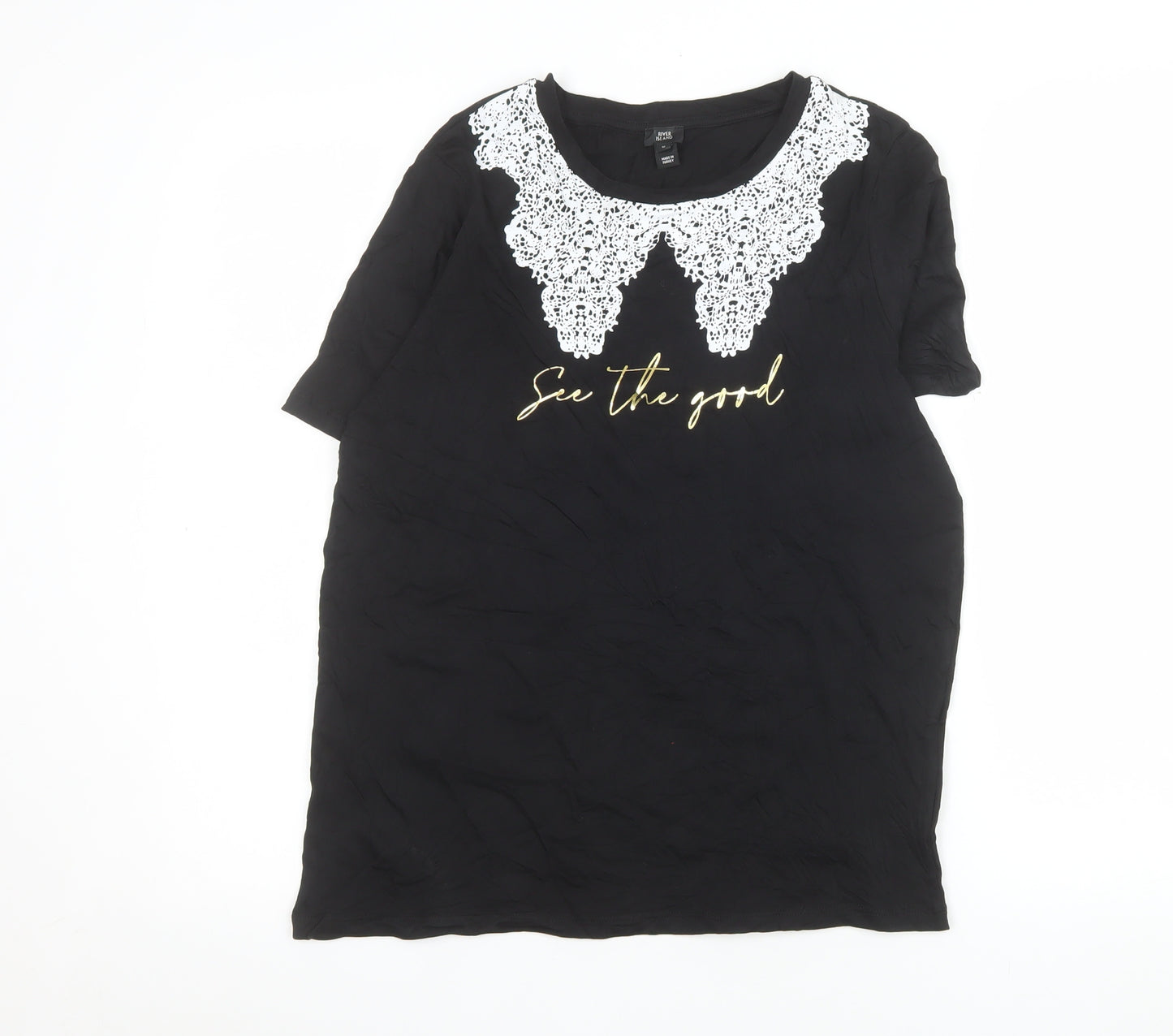 River Island Women’s Black Lace Collar T-Shirt Size 10
