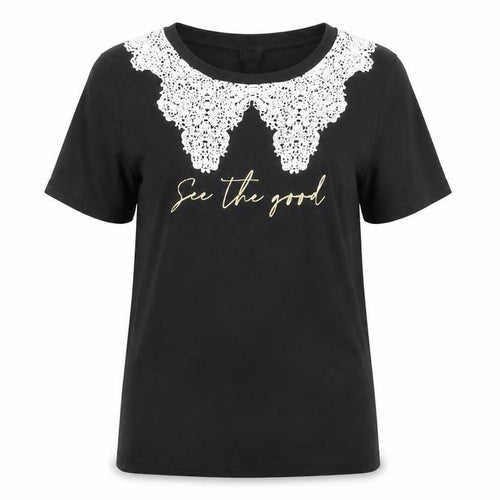 River Island Women’s Black Lace Collar T-Shirt Size 10