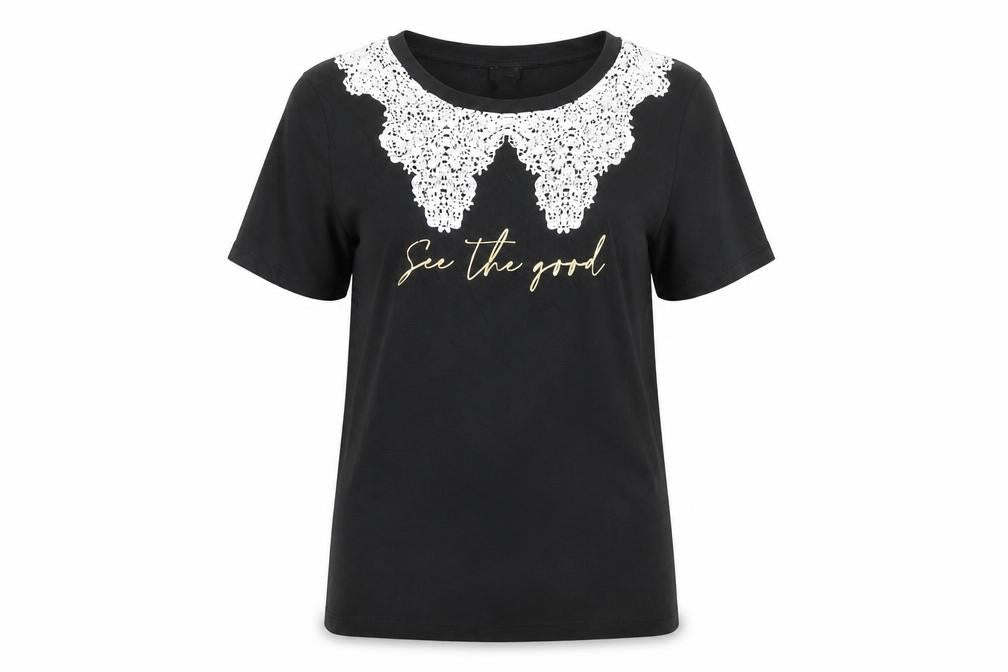 River Island Women’s Black Lace Collar T-Shirt Size 10