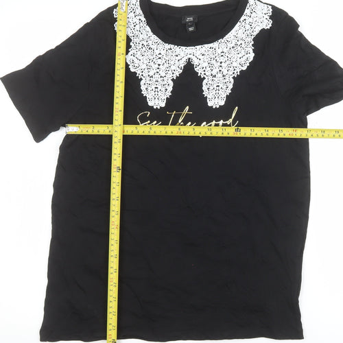 River Island Women’s Black Lace Collar T-Shirt Size 10