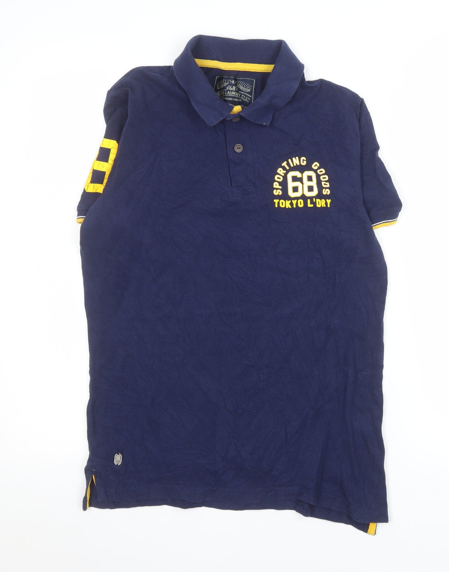 Tokyo Laundry Men's Navy Short Sleeve Polo Shirt Size S Cotton Casual