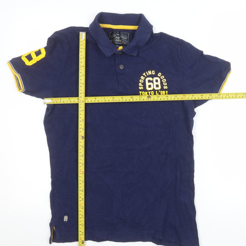 Tokyo Laundry Men's Navy Short Sleeve Polo Shirt Size S Cotton Casual