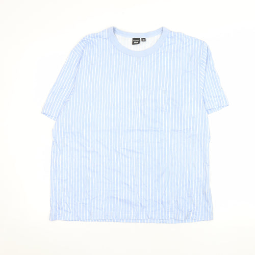 Uniqlo x Marimekko Men Blue Striped Cotton Crew Neck 2XL T-Shirt
