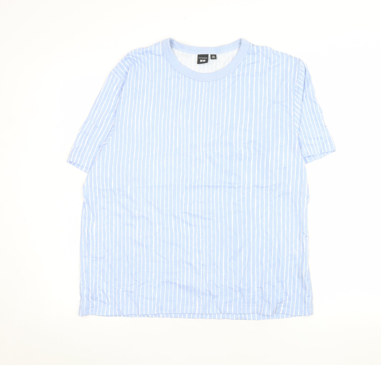 Uniqlo x Marimekko Men Blue Striped Cotton Crew Neck 2XL T-Shirt