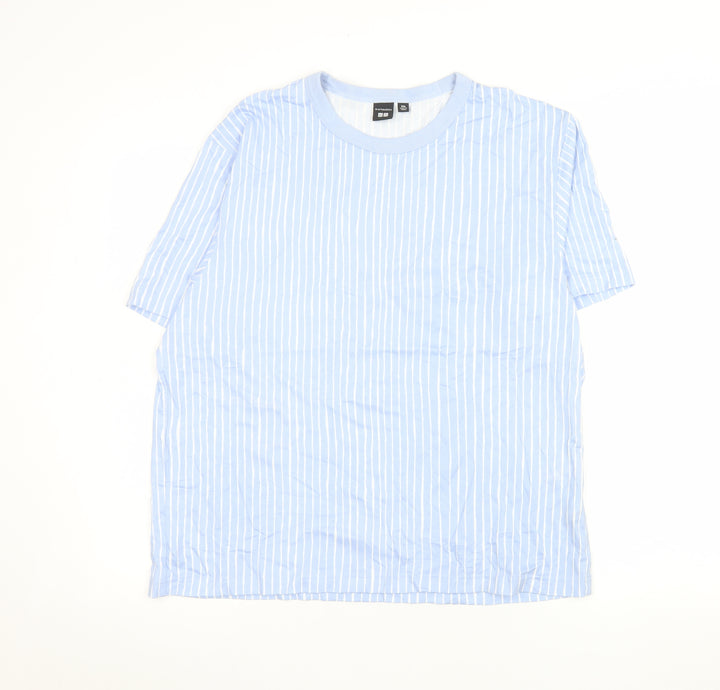 Uniqlo x Marimekko Men Blue Striped Cotton Crew Neck 2XL T-Shirt