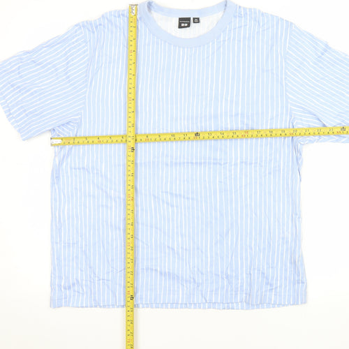 Uniqlo x Marimekko Men Blue Striped Cotton Crew Neck 2XL T-Shirt