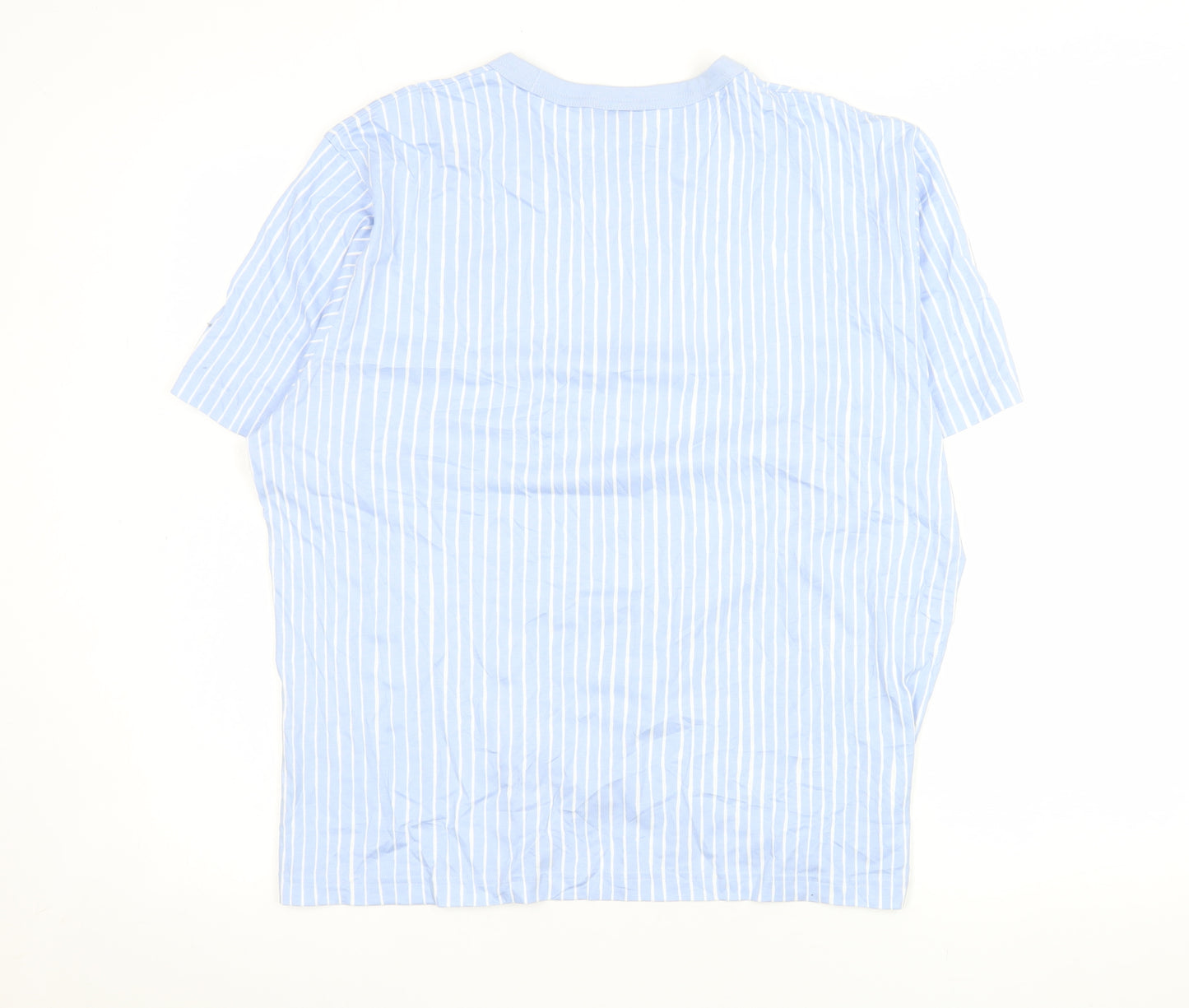 Uniqlo x Marimekko Men Blue Striped Cotton Crew Neck 2XL T-Shirt