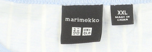 Uniqlo x Marimekko Men Blue Striped Cotton Crew Neck 2XL T-Shirt