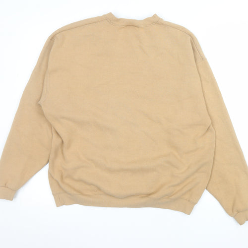 Lee Women Beige Autumn Leaf Print Crew Neck Pullover Sweatshirt L