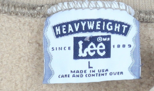 Lee Women Beige Autumn Leaf Print Crew Neck Pullover Sweatshirt L