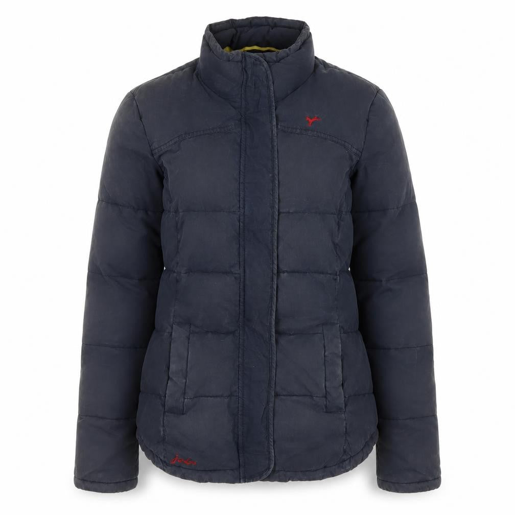 Front view of Joules Women's Blue Padded Puffer Jacket, size 12, Cotton Blend