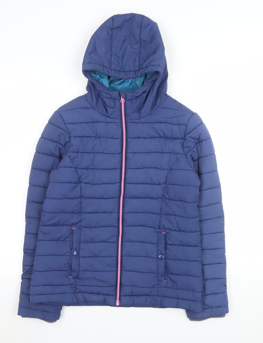 Johnnie b Girls Blue Hooded Puffer Jacket 13-14 Years Polyester Lined