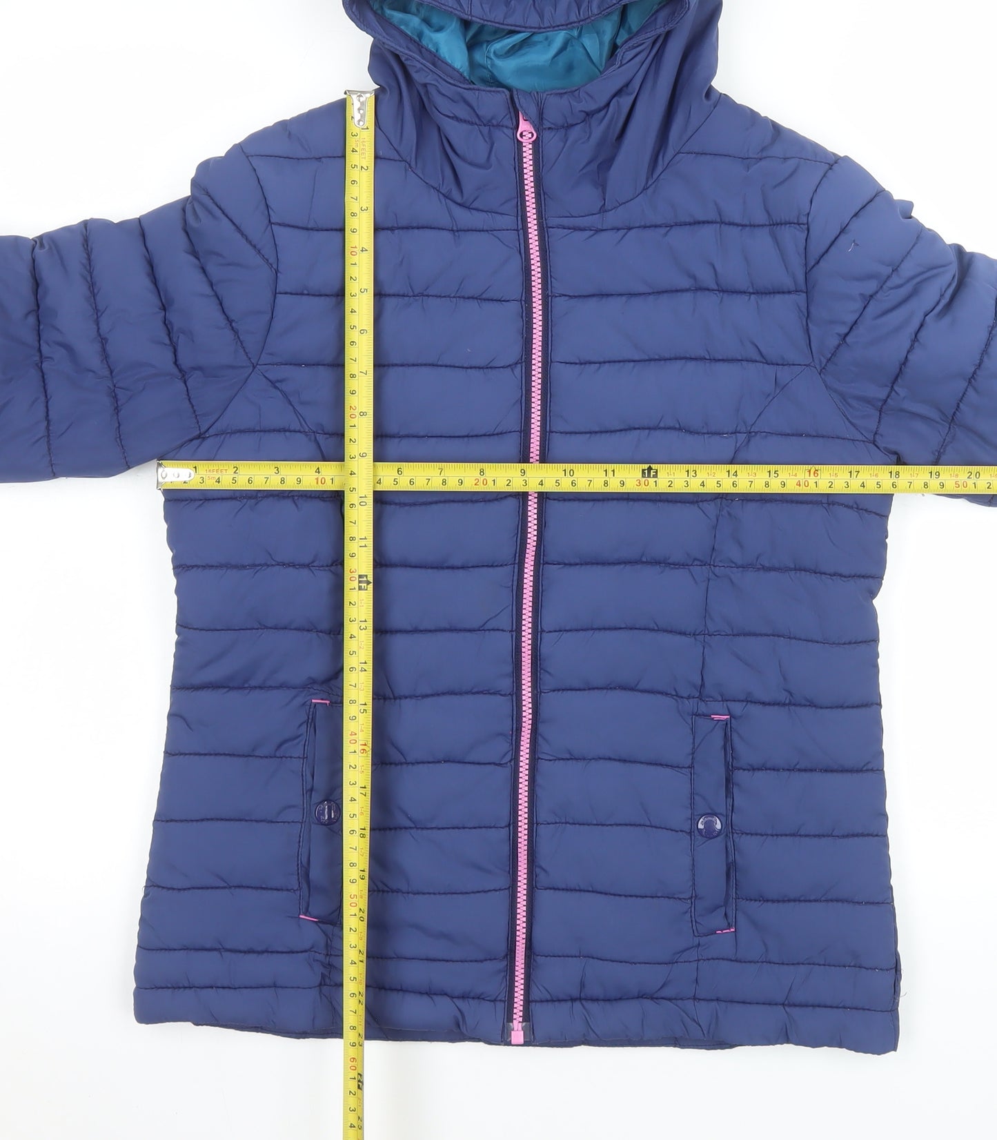 Johnnie b Girls Blue Hooded Puffer Jacket 13-14 Years Polyester Lined