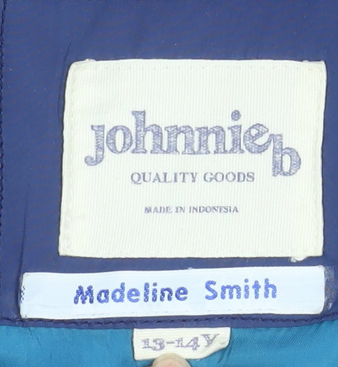 Johnnie b Girls Blue Hooded Puffer Jacket 13-14 Years Polyester Lined