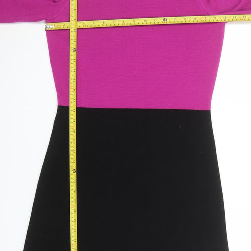 Fenn Wright Manson Women’s Pink Black Colourblock Wool Shift Dress Size 14