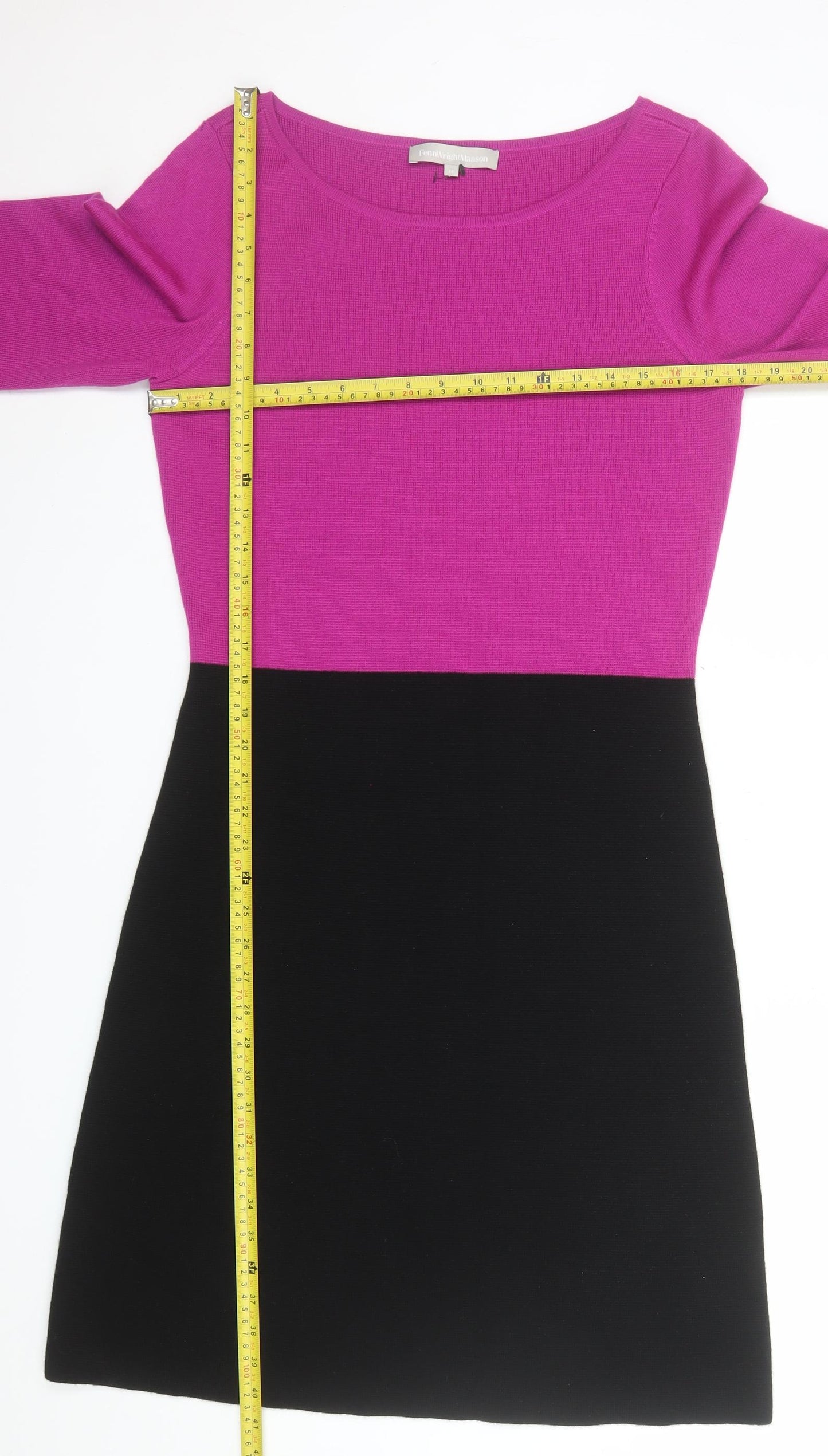 Fenn Wright Manson Women’s Pink Black Colourblock Wool Shift Dress Size 14