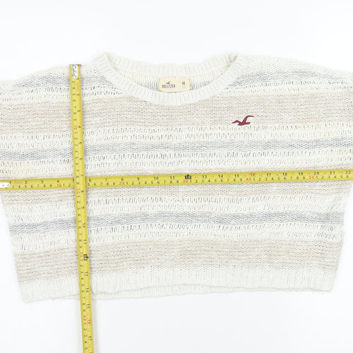 Hollister Women's Beige Striped Knit Crop Pullover Jumper M
