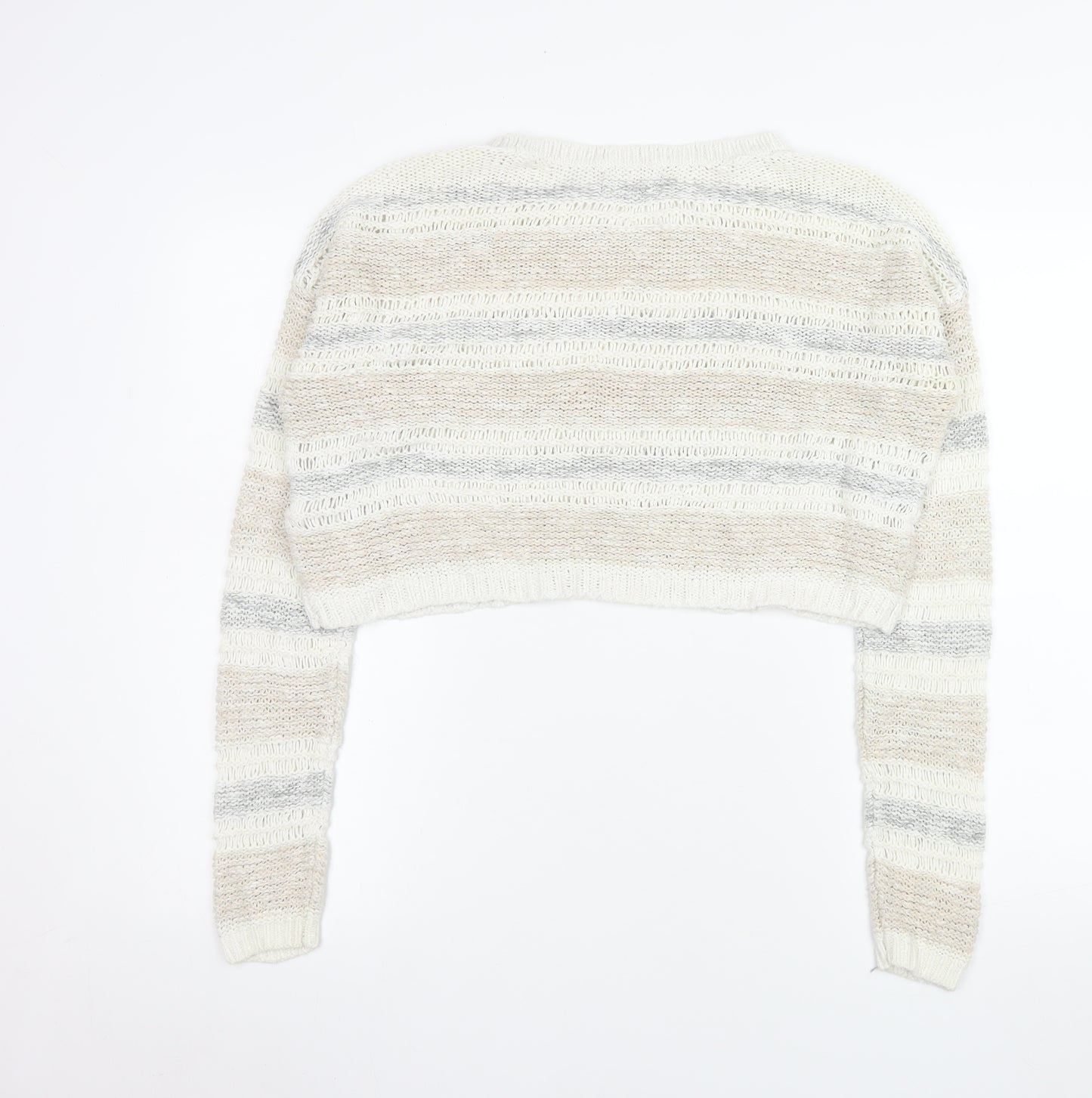 Hollister Women's Beige Striped Knit Crop Pullover Jumper M