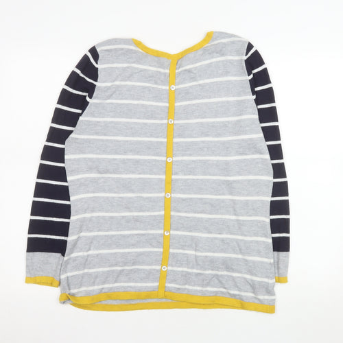 Laura Ashley Women’s Grey Striped Cardigan Size 14 Cotton Knit