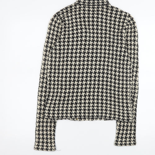 Chaps Women's Black Houndstooth Cotton Biker Jacket Size S