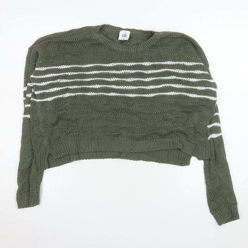 Cabi Women’s Green Striped Open-Knit Crew Neck Jumper XS