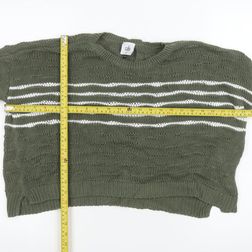 Cabi Women’s Green Striped Open-Knit Crew Neck Jumper XS