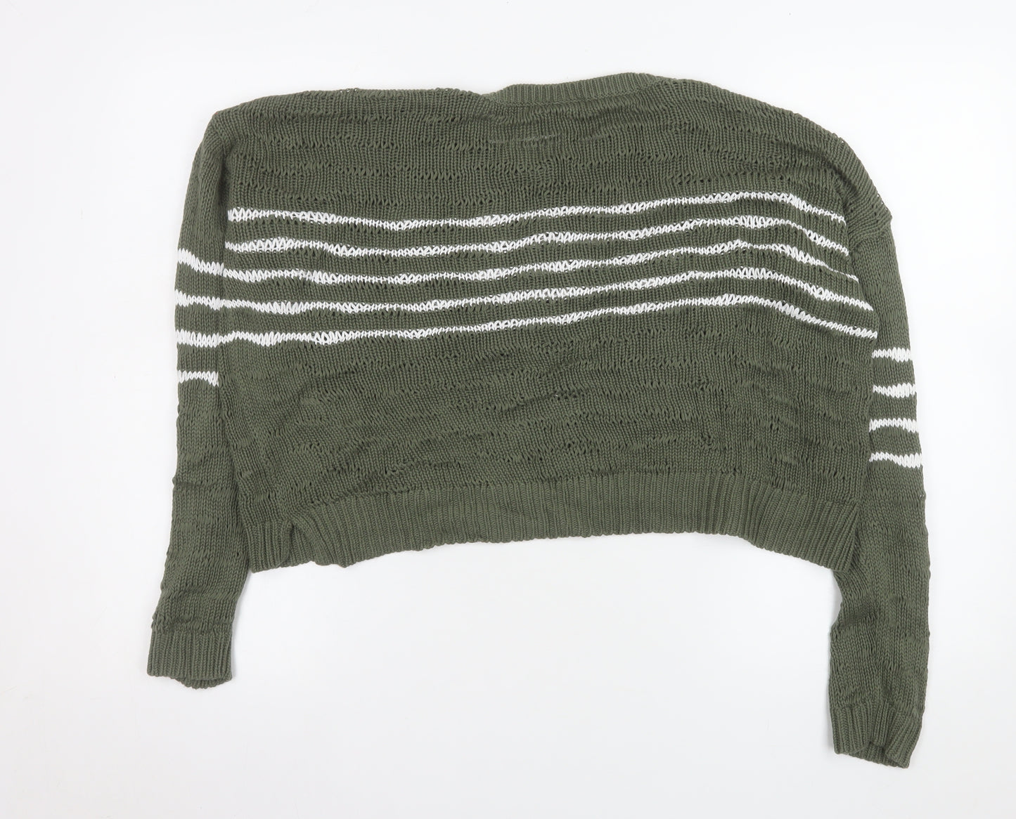 Cabi Women’s Green Striped Open-Knit Crew Neck Jumper XS
