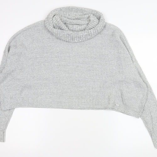 Hollister Women’s Grey Roll Neck Chunky Knit Pullover Jumper XS