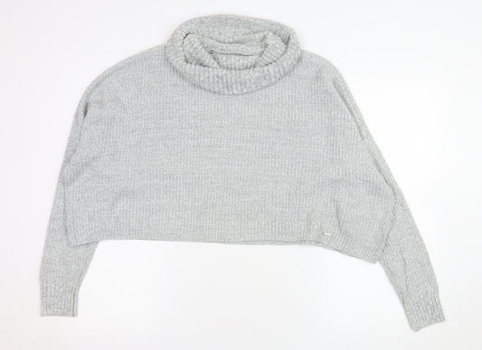 Hollister Women’s Grey Roll Neck Chunky Knit Pullover Jumper XS