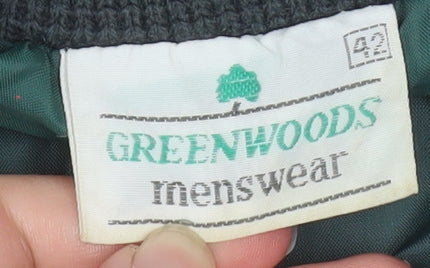 Greenwoods Mens Grey Leather Knit Bomber Jacket Size 42 Regular